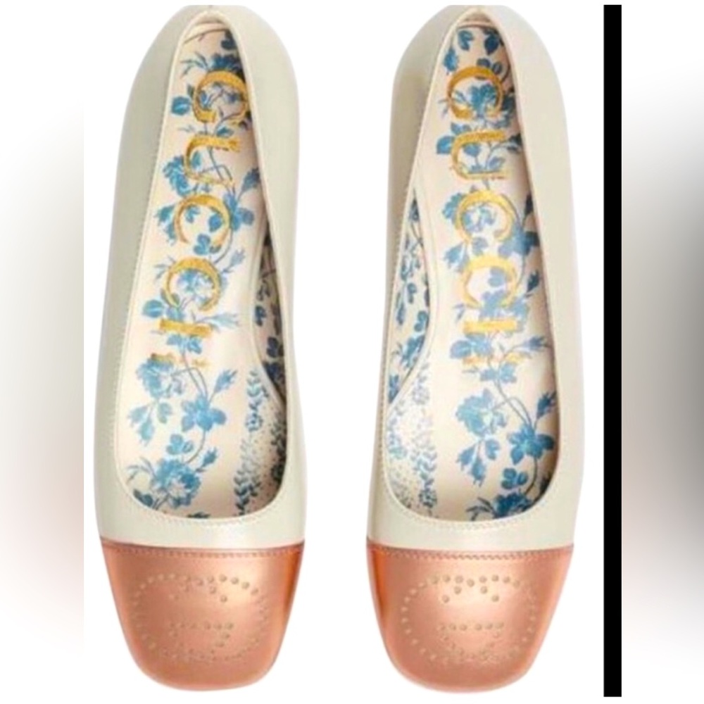 Gucci Women's Leather Ballet Flat Mystic White Shoes Size 38 US 7.5-8 Worn 1x